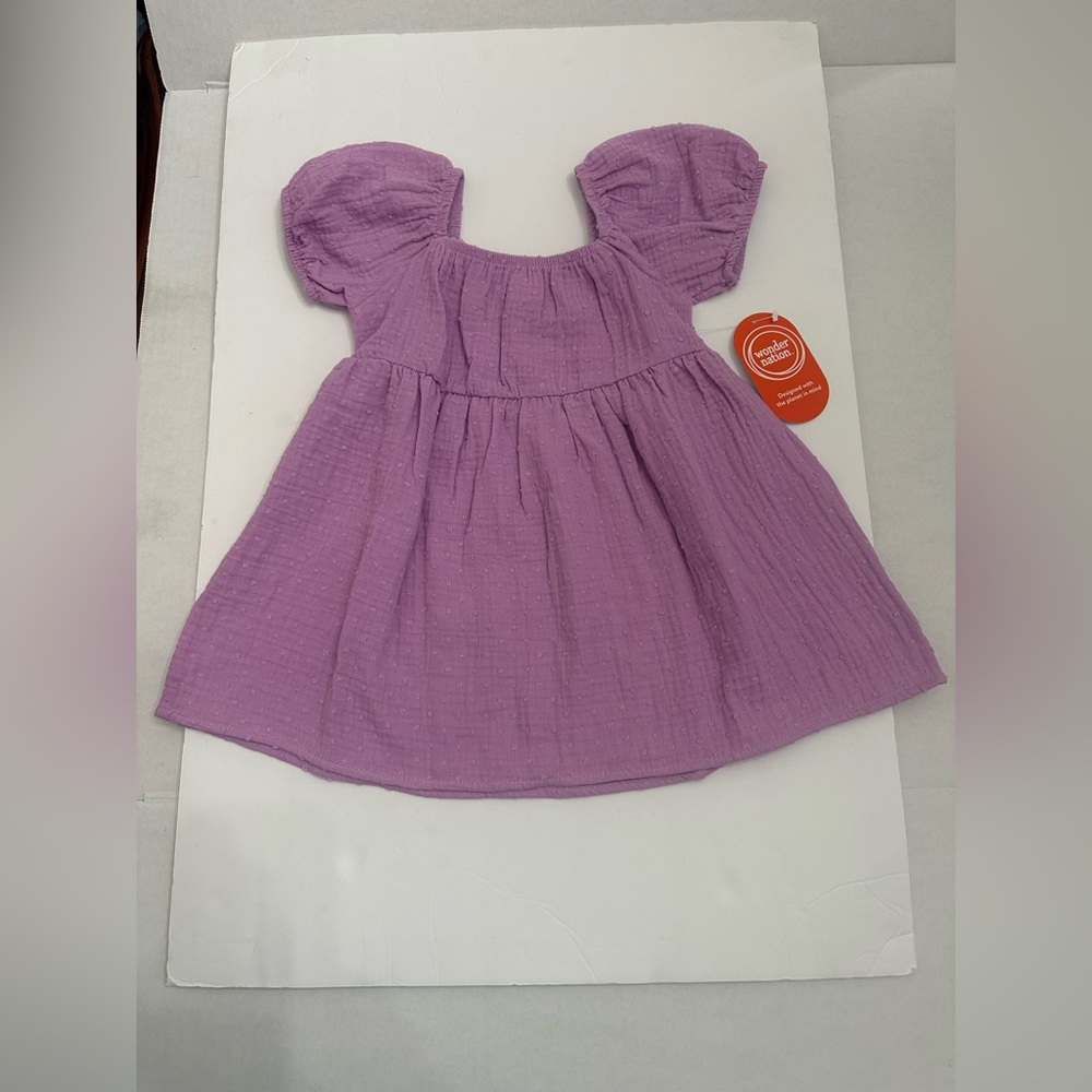 Wonder Nation Toddler Girl Cotton Swiss Dot Dress with Puff Sleeves, Size 2T